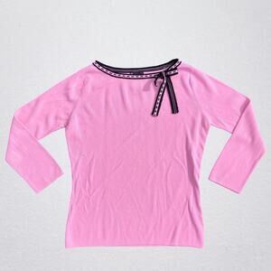 Pink ribbon bow collar top 3/4 sleeves coquette cottagecore Y2K preppy